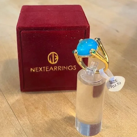 Art Deco Topaz Sapphire Golden Split Shank Ring (Size 7) - Picture 7 of 8